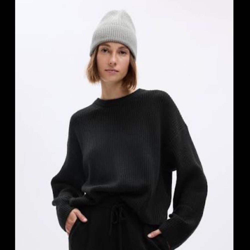 GAP Black Shaker-Stitch Relaxed Sweater